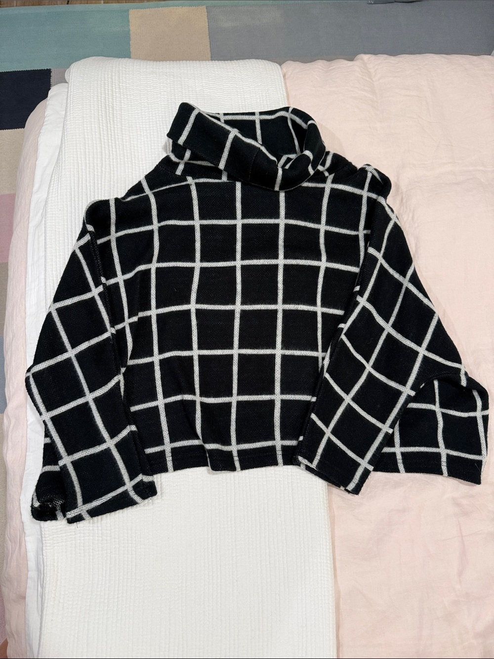 J.O.A. Black & White Windowpane Turtleneck Sweater